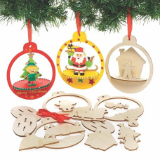 Baker Ross FC196 Wooden Christmas Bauble Decorations - Pack of 5, Wooden Craft Set for Children, Christmas Decorations Made of Wood, Christmas Tree Decorations for Children for Crafts