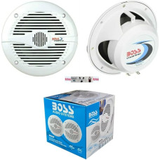 2 Marine Speakers Compatible with Boss Audio MR50W 2-Way 15.5 cm 75 Watt RMS 150 Watt Max Waterproof Sea Pool Boat Per Pair + 5 Free Stickers