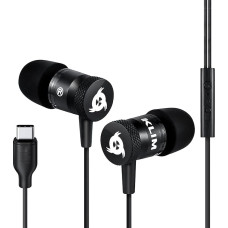 KLIM Fusion C Headphones in Ears with Microphone - Durable - Innovative: In-Ear Headphones with Memory Foam - 3.5 mm Jack - Sports Gaming In-Ear Headphones - Black