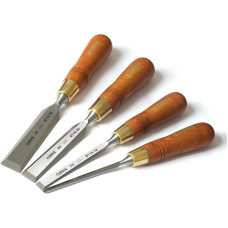 Narex Premium Chisel Set with Beveled Edges and Stained Hornbeam Wood Waxed Handles 4 Piece Set