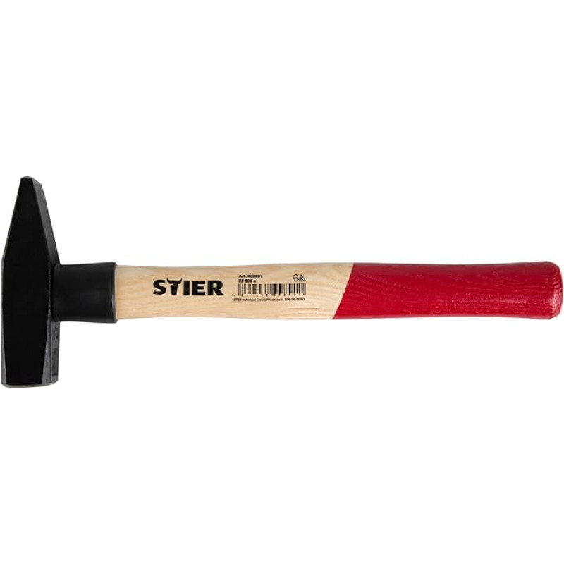 STIER Engineer's Hammer, Robust, 500 g, with Handle Protection, DIN 1041, Ash Handle, High Quality, Demolition Hammer