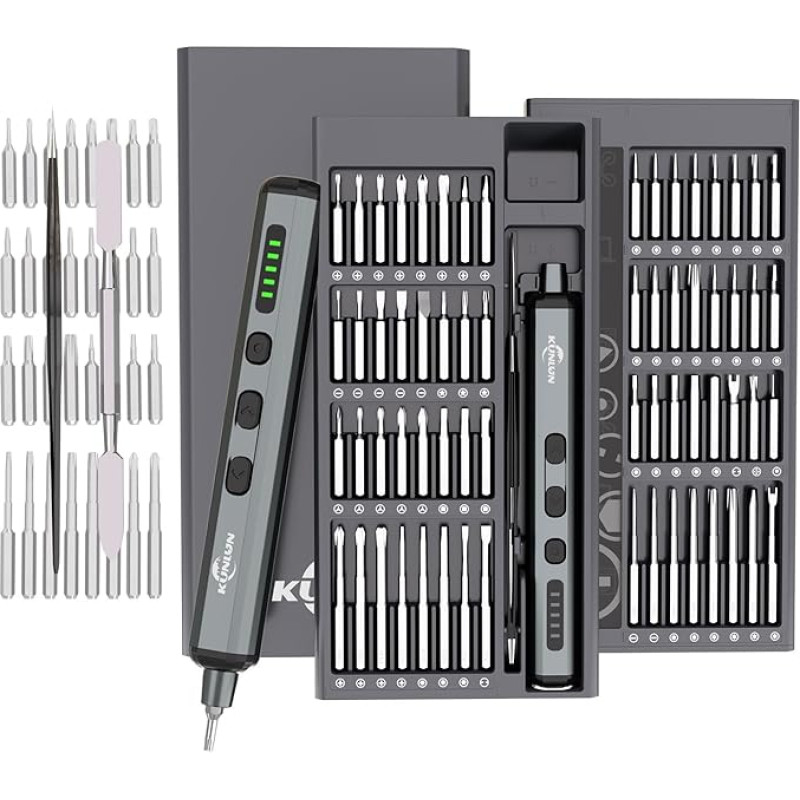 KUNLUN Mini Electric Screwdriver Set 70 in 1 with 64 Magnetic Bits 5 Gears Torque LED Screen Magnetic Precision Electric Screwdriver for Phone, Laptop, Glasses, Watches, Glasses