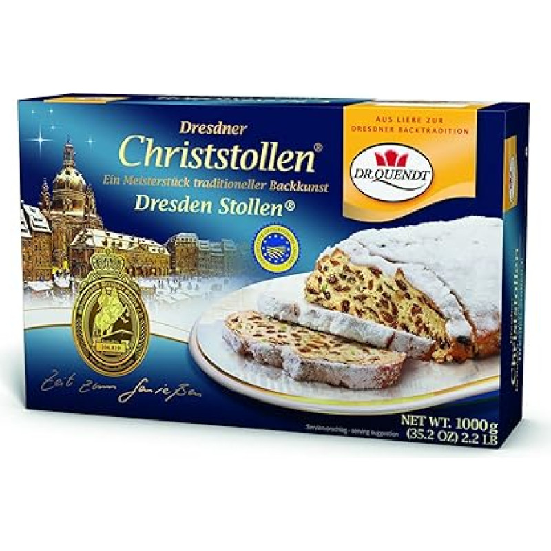 Dr. Quendt Dresden Christmas Stollen, 1 Pack (1 x 1 kg), Chocolate