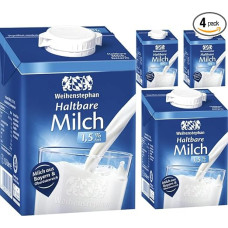 Pufai, Weihenstephan Milk, Low-Fat H Milk, Durable 1.5% Fat, 0.5 Litre Each, Pack of 4 + Pufai Grocery