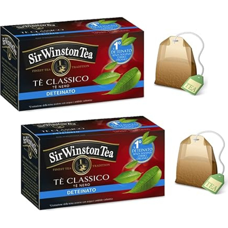 Sir Winston Tea® | Classic Black Tea without Chemical Solvents - 2 x 20 Tea Bags (60g) | Ceylon Black Decaffeinated Tea