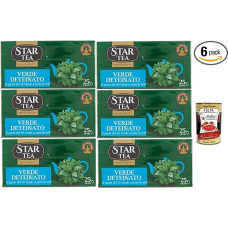 Tè STAR Decaffeinated Green Tea Contains 25 Filters, Premium Blend, Traditional Flavour, Theine-Free Perfect for a Pleasant Break, 6x 40g + Italian Gourmet Polpa 400g