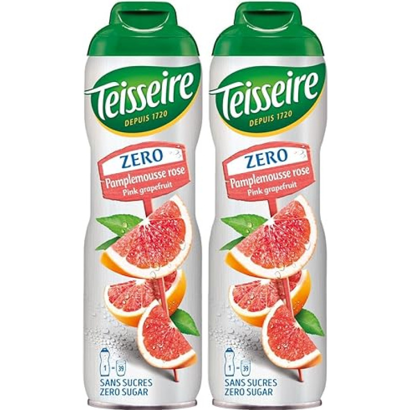 Teisseire Syrup Pink Grapefruit Zero Sugar 600 ml - Cocktails, Milkshakes (Pack of 2)