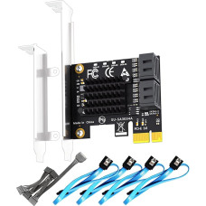 GLOTRENDS SA3034A PCIe SATA 3.0 kortelė su 4 prievadais, SATA kabeliu ir 1:5 SATA skirstytuvo maitinimo kabeliu, OS įkrovos sistema, suderinama su 