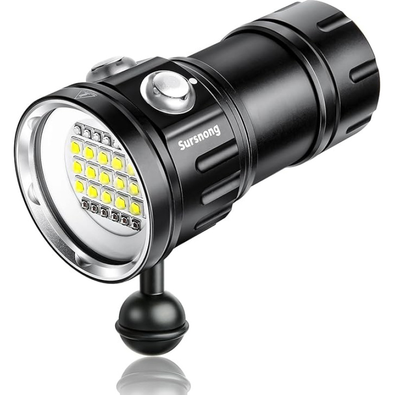 Sursnong N15 6000 Lumens Diving Torch - Professional Underwater Video Light with 90 CRI, 6500K White Light, for Diving/Underwater Photography/Videography (IP68 Waterproof, 80 m Depth)