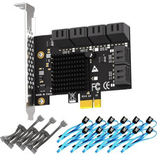 GLOTRENDS SA3112-C 12 prievadų PCIe X1 SATA išplėtimo plokštė su SATA ir maitinimo kabeliu, suderinama su 