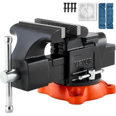 VEVOR spaustuvas 127 mm žandikaulio plotis 127 mm maksimalus žandikaulio atsidarymas Daugiafunkcinis spaustuvas su 360° pasukamu fiksavimo pagrindu 71 mm projekcija Ketaus darbo stalo spaustuvas su priekalu