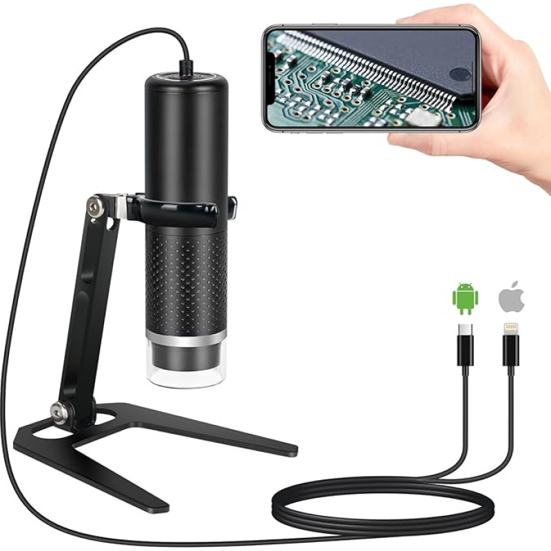 USB Digital Microscope Compatible with iOS and Android Devices, 1920 x 1440P HD Portable Microscope Camera for Adults, Children, Students