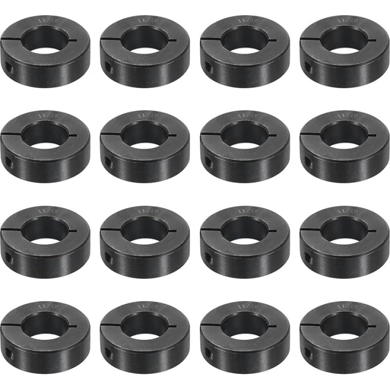 sourcing map 16 Stück einteilige Klemmmanschette mit 11/16 Zoll Bohrung, einteiliger Klemmkragen, 3,5 cm Außendurchmesser, 1,1 cm Dicke, Schwarzoxid-Stahl-Set, Schraubverschluss-Kragenklemme