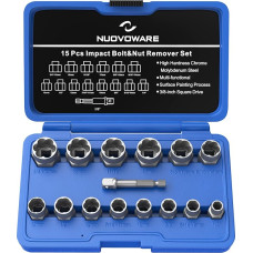 Nuovoware Screw Extractor Set, 15-Piece Chrome Steel Screw Remover Set with Hex Adapter, 3-in-1 Screw & Nut Removal Set, Right Drill Set for Damaged Rusted Screws