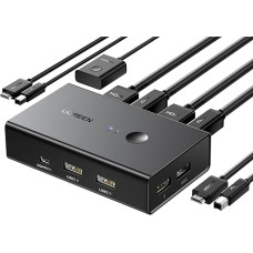 UGREEN HDMI 2.0 KVM jungiklis 2 kompiuteriai 1 monitorius USB jungiklis 2 kompiuteriai 4K @ 60Hz HDMI jungiklis su darbalaukio valdymu, skirtas 2 kompiuteriams dalytis 1 HDMI monitoriumi ir 4 USB prievadais klaviatūrai, pelei, spausdintuvui, interneto kam