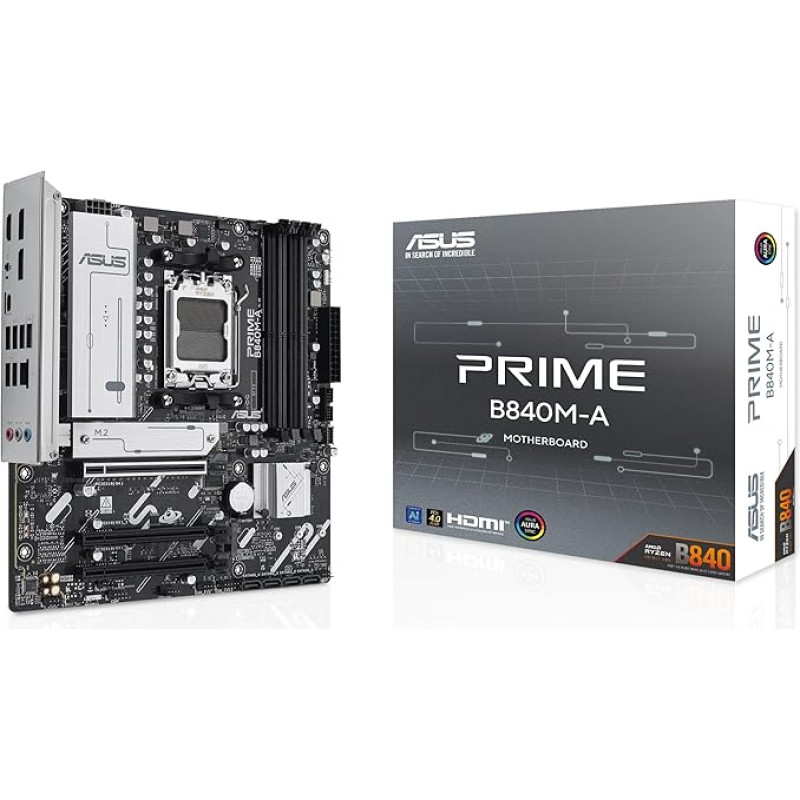 ASUS Prime B840M-A-CSM Motherboard Socket AMD AM5 (AMD B840, mATX, DDR5 Memory, 3X M.2, PCIe 4.0, Aura Sync)