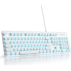 SOLIDEE Membrantastatur 100%,Retro-Schreibmaschinentastatur,volle Größe,104 Tasten,USB kabelgebunden mit runden ABS Tastenkappen,schlanke kabelgebundene Folientastatur(Amerikanisch QWERTY)(V300 White)