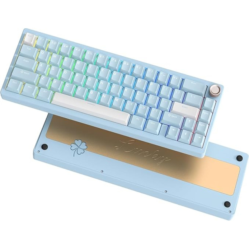 LQXQ SK65 Mechanical Gaming Keyboard, Wireless, 60% Aluminium Keyboard, Bluetooth 5.0/2.4GHz/USB-C Wired, Hot Swappable, Custom RGB Backlit Keyboard for Mac Computer, PC, Retro Creamy Blue