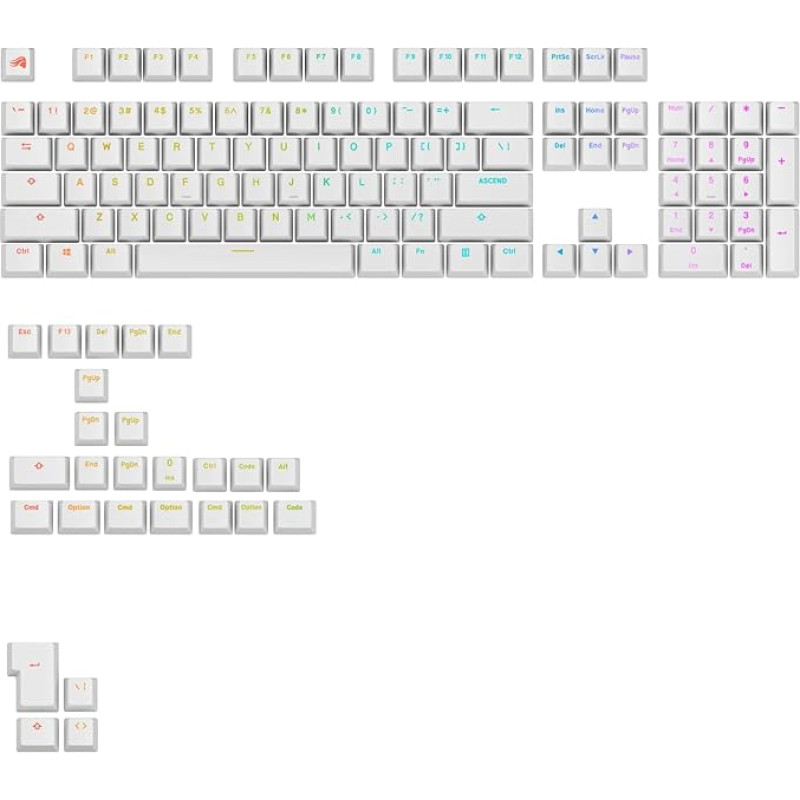 Glorious Gaming - GPBT Backlit Keycaps (White) Translucent Legends for Mechanical Keyboards 100%, 75%, 65%, 60% and ANSI & ISO - American QWERTY Assignment
