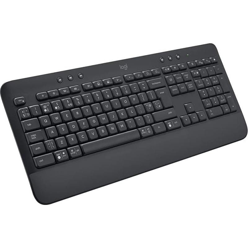 Logitech Signature K650 Comfort Wireless Keyboard with Wrist Rest, BLE Bluetooth/Logi Bolt USB Receiver, Soft Touch Keyboard, Numpad, PC/Windows/Mac, US QWERTY - Grey