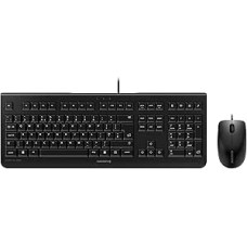 CHERRY DC 2000 Wired Keyboard Mouse Set, UK Layout (QWERTY), Plug & Play via 1 USB Port, Flat Design, Symmetrical Mouse, Black