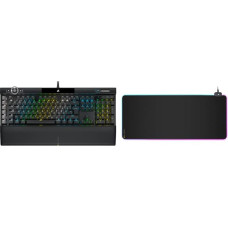 Corsair K100 RGB Optical-Mechanical Gaming Keyboard Black & MM700 RGB Extended Gaming Mouse Pad with Fabric Surface (Surface of 930 × 400 mm, USB Hub with Two Ports) Black