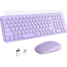 XTREMTEC Wireless Keyboard and Mouse, Retro Round Typewriter Keyboard, Slim Wireless Keyboard Quiet Set, USB 2.4 GHz Connection, Compact Keyboard for Laptop, iMac, Windows, PC (Lilac), German Keyboard