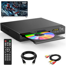 HDMI DVD Player | Supports 1080P, USB, CD | Region Free DVD Player for TV | With HDMI Cable, RCA Cable and Remote Control