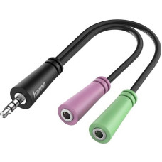 Hama Audio Adapter (4 Pin 3.5 mm Jack Plug - 2 x 3 Pin 3.5 mm Jack Socket, Stereo Jack Adapter for Connecting Laptop, Mobile Phone, Tablet with 3-Pin Jack Headset, Headphones with Microphone)