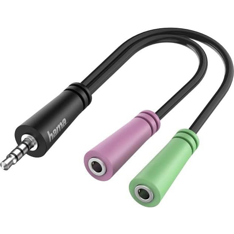Hama Audio Adapter (4 Pin 3.5 mm Jack Plug - 2 x 3 Pin 3.5 mm Jack Socket, Stereo Jack Adapter for Connecting Laptop, Mobile Phone, Tablet with 3-Pin Jack Headset, Headphones with Microphone)