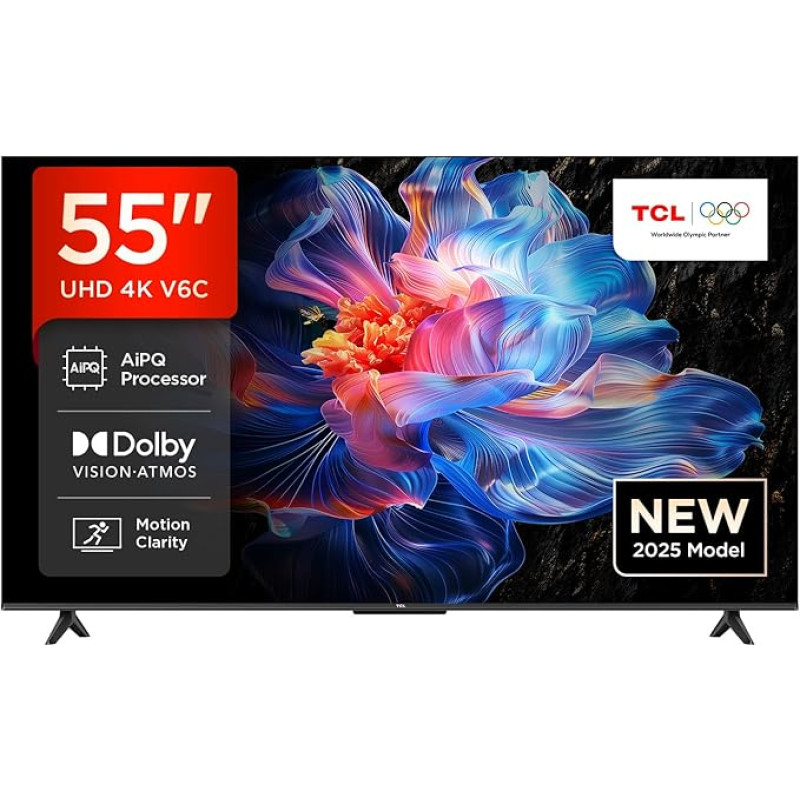 TCL 55V6C 55 Inch Direct LED TV, 4K HDR TV, Smart TV Using Google TV (Dolby Audio, Motion Clarity, Compatible with Google Assistant & Alexa)