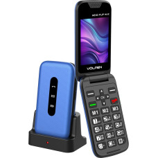 Volfen Nexo Flip MAX Folding Mobile Phone for Seniors, Large Buttons and Buttons, Easy to Use, USB-C, 3 Direct Memory, Charging Station, Black (Blue)
