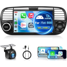 8 Core 4GB + 64GB Car Radio for Fiat 500 2007-2015 with Wireless Carplay Android Car, 7 Inch Touchscreen Car Radio with GPS Navigation WiFi, Bluetooth USB DSP FM/RDS Radio SWC + Reversing