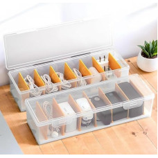 Kabelaufbewahrungsbox, Kabelaufbewahrungsbox mit offenen Deckeln, Kunststoff-Draht-Managementboxen mit 7 verstellbaren Fächern, transparenter Kabel-Organizer für Büro, Zuhause, 2 Stück