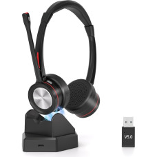 Mairdi Wireless Headset with Microphone Noise Canceling, Stereo Bluetooth 5.2 Headset with Charging Station, with USB Bluetooth Adapter for Mobile Phone PC Call Center Office Zoom Microsoft Team Skype
