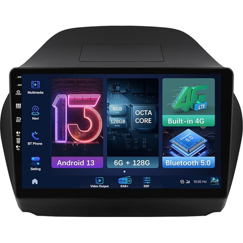 6G+128G 4G DAB+ Android Car Radio for Hyundai Tucson/IX35 2009-2015 Radio Carplay Android Car 10 Inch QLED Screen 2 Din GPS Navigation WiFi Bluetooth FM RDS Rear View Camera