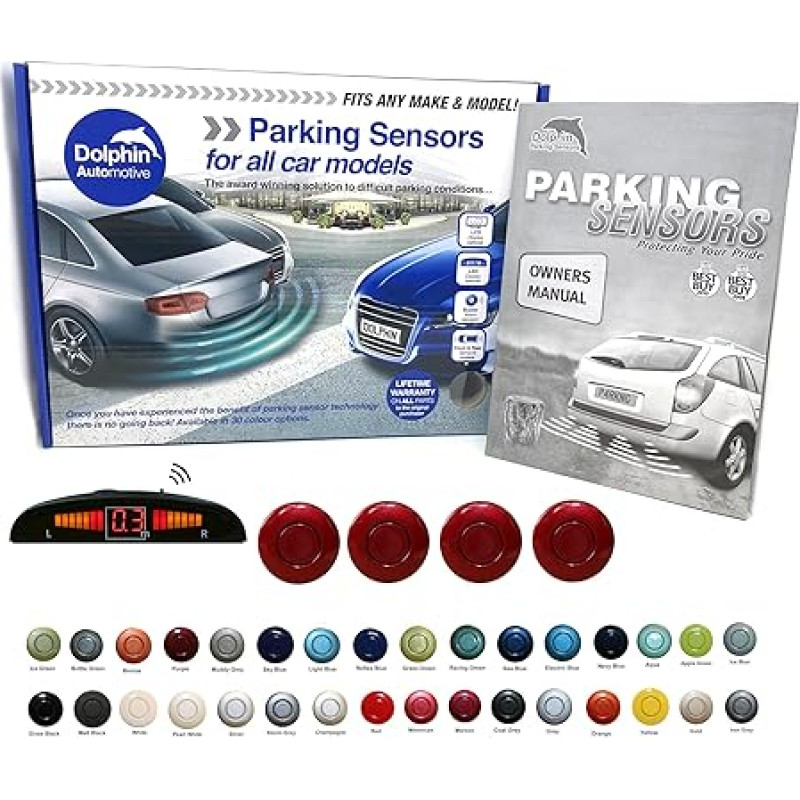 Dolphin DPS450 Reversing Parking Sensors in 32 Colours, 4 Ultrasonic Radar Sensors Kit Audio & Display Alert System Matt & Glossy Black + 30 Other Colours (Chestnut)