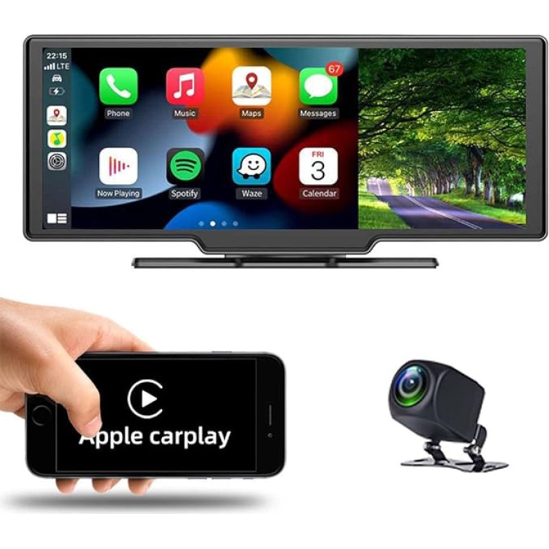 10 Inch Super HD IPS Touchscreen Smart Display Car Radio Front Recorder Built-in 12V-24V Truck Van Wireless Carplay Android Car Bluetooth 5.0 Hands-Free AHD Camera