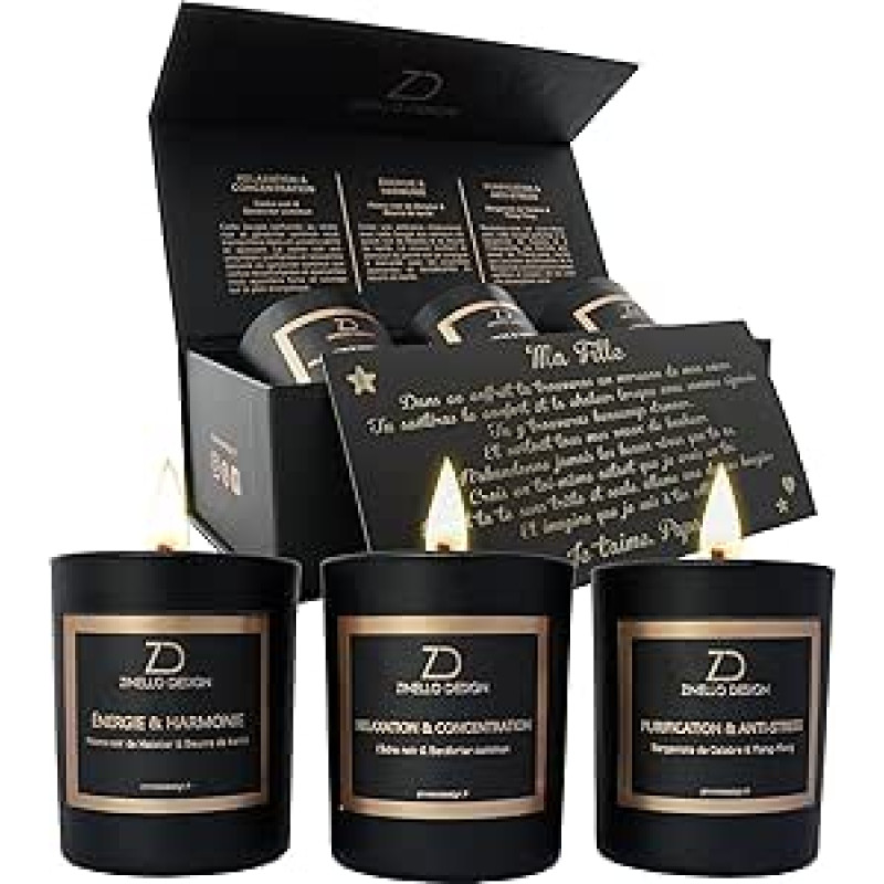 ZINELLO DIZAINAS - kvapiųjų žvakių rinkinys su 3 kvapiosiomis žvakėmis namams, natūralaus sojų vaško, idealiai tinka Motinos dienai, Kalėdoms, gimtadieniui, vestuvėms