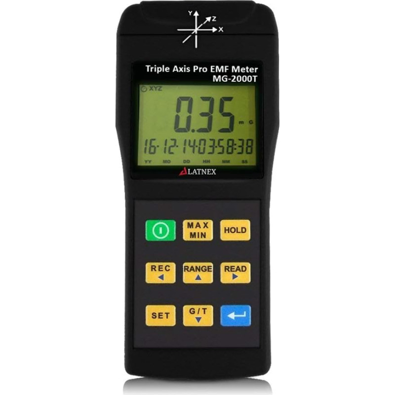 LATNEX®EMI Magnetic field gauss Meter detector MG-2000T Triple Axis Professional use Magnetic Interference from MRI Machines Industrial and Medical Equipment Power Lines Appliances EMF inspections