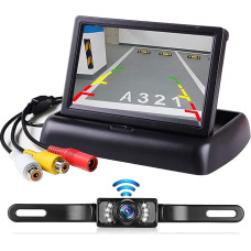 Hikity Wireless Reversing Camera Kit with Foldable 4.3 Inch Screen Display, Number Plate Reversing Camera for Car Reversing Parking System