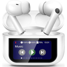 Bluetooth Headphones, 2025 LED Full Colour Touch Screen Wireless Earbuds, Headphones Wireless Bluetooth 5.4 in Ear, ANC+ENC Noise Cancelling, 13 Switchable Screens, Earphones with Touchscreen (White)