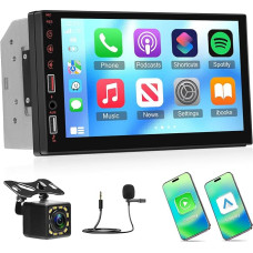 NHOPEEW Double DIN Car Radio Support Wireless Carplay and Android Car - 7 Inch Touchscreen Radio Support Mirror Link Steering Wheel Control FM EQ USB Ports + Reversing Camera