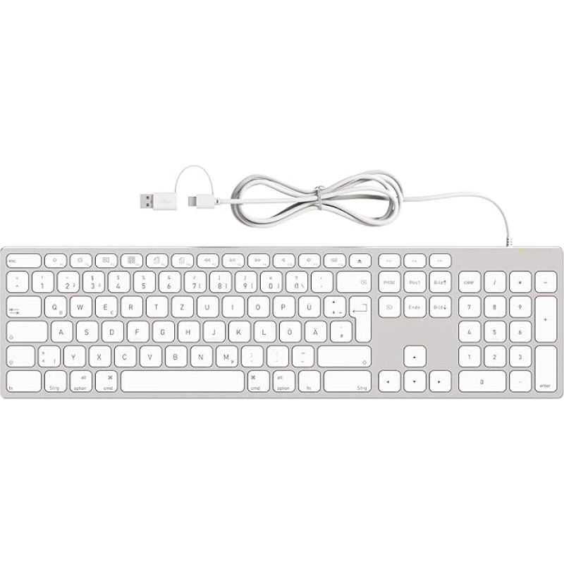 Wired Keyboard with Numeric Keypad for Apple Mac OS, Elegant Full Aluminium Frame, German QWERTZ Layout, Plug-it-Play USB Keyboard for iMac/Mac Mini/MacBook