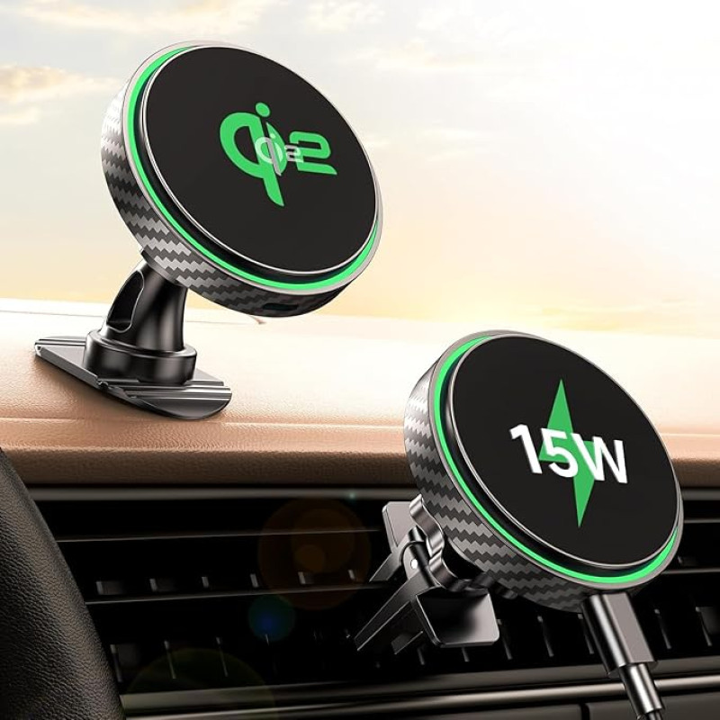 GuMosh Qi2 15W for Magsafe Car Mount [Qi2 Certified] - with Fast and Stable Charging Function, Magnetic Wireless Mobile Phone Holder Air Vent/Dashboard for iPhone 16 15 14 13 12 Series