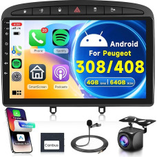4G + 64G Wireless Carplay Android Car Radio 2 DIN for Peugeot 308/408 2007-2015 9 Inch Car Radio with Android Car Navigation GPS WiFi Mirror Link Bluetooth FM/RDS Radio 32 EQ Steering Wheel Control