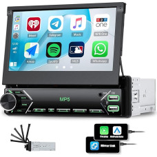 CAMECHO Carplay 1 DIN Android Auto, 7 Zoll Manuell Einziehbarer Bildschirm Autoradio mit Bluetooth Freisprecheinrichtung Mirror Link FM 2 USB prievadai/Type-C/AUX-in