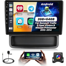 2+64G Android Car Radio for Renault Trafic II Opel Vivaro B Nissan Primastar 2010-2014 Wireless Carpaly & Android Car, 10.1 Inch IPS Touchscreen Radio Bluetooth/GPS/Reversing Camera/FM/WiFi/SWC