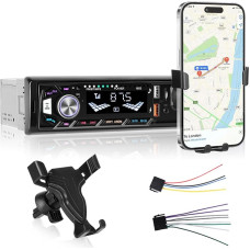 1 Din Autoradio mit Bluetooth - Bluetooth Autoradio mit Handyhalterung - Freisprecheinrichtung, FM-Radio, USB/TF/AUX-Anschluss, Bunte Hintergrundbeleuchtung