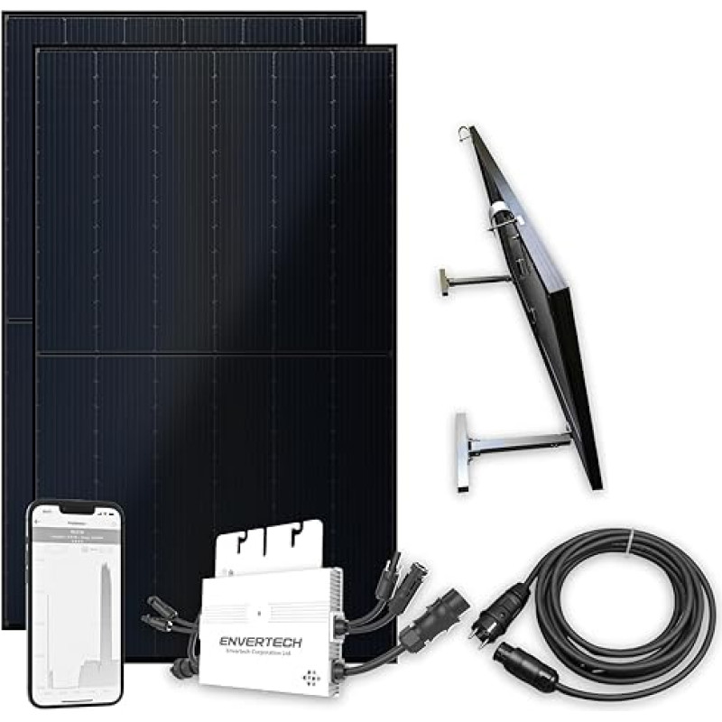 flex-energie Envertech EVT560 Balcony Power Plant Complete Set 810Wp I 2x 405Wp Solar Module, Inverter, Balcony Mounting, WiFi Switch & 5 m Cable I Solar System on the Balcony for Saving Electricity